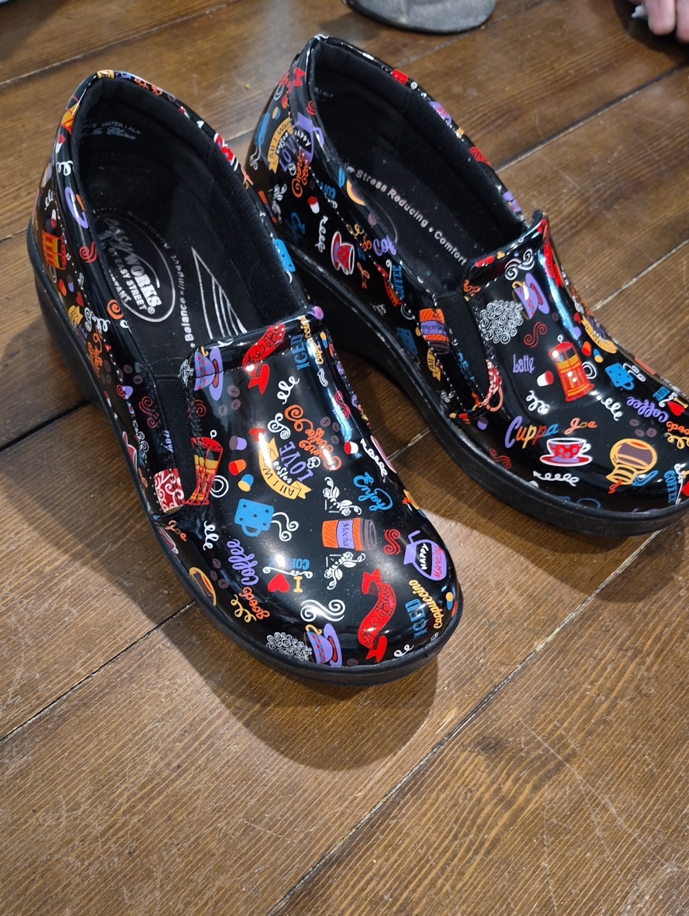 easy street Black Slip-On Dress Clogs with Multicolor Coffee & Snack Print